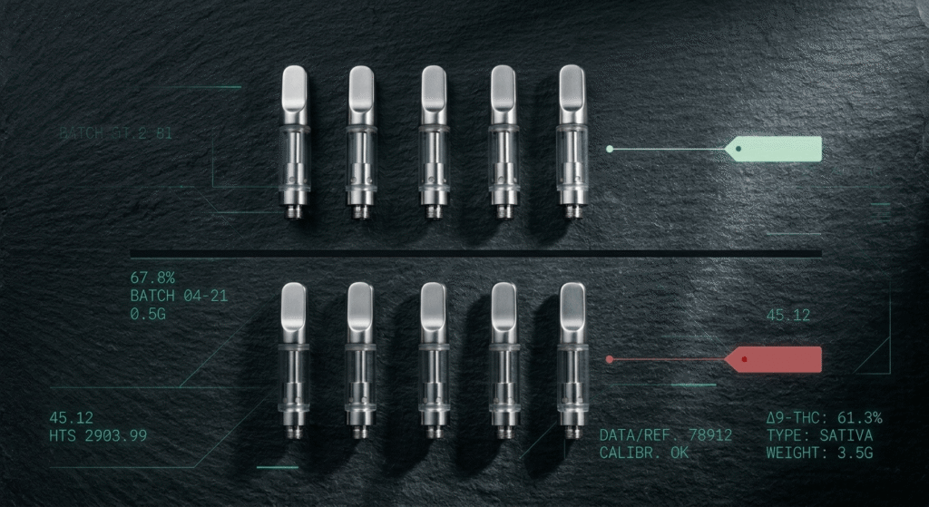 Side-by-side visual comparison of cannabis vape hardware sourcing costs from China versus Southeast Asia
