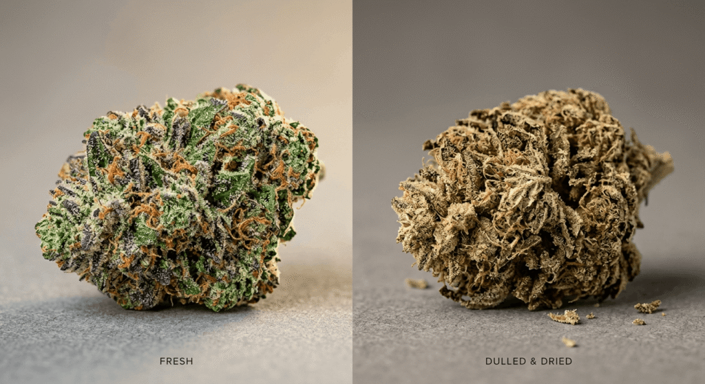 Comparison of fresh versus degraded THCa flower trichomes